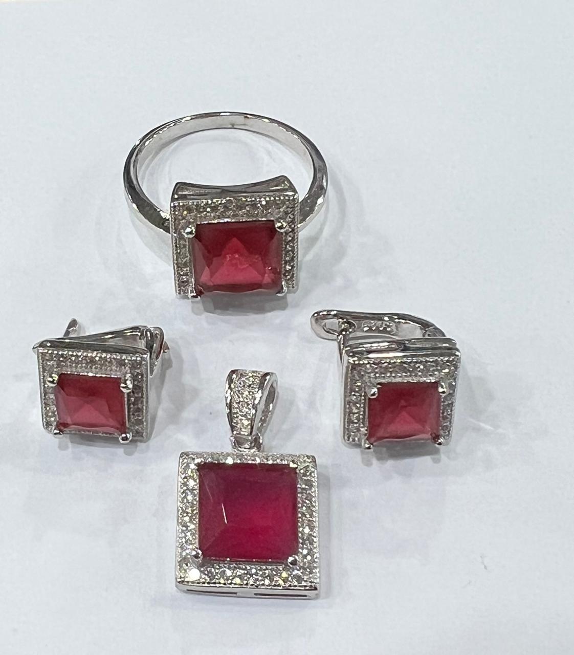 Elegant Italian rhodium plated zirconia jewelry set with CZ necklace and matching earrings for women