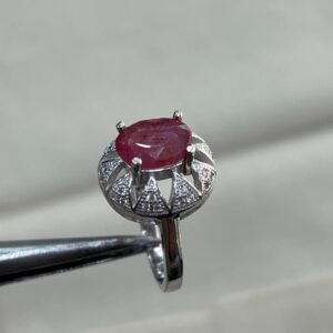 Original Ruby Stone Crowned In Italian Silver With Rhodium Polish